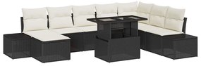 vidaXL Σετ Καναπέ Κήπου με μαξιλάρι 9 pcs Μαύρο και κρεμ