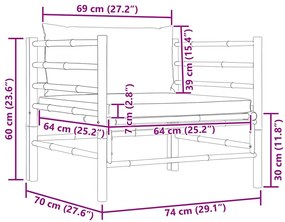 vidaXL Καναπές Κήπου από Μπαμπού με Λευκά Κρεμ Μαξιλάρια