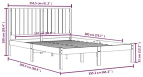 Πλαίσιο Κρεβατιού Λευκό 150 x 200 εκ. Μασίφ Ξύλο King Size - Λευκό