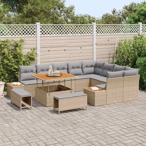 vidaXL Σετ Καναπέ Κήπου με μαξιλάρι 12 pcs Μπεζ Πολυ ράταν