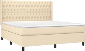 vidaXL Κρεβάτι Boxspring με Στρώμα &amp; LED Κρεμ 180x200 εκ. Υφασμάτινο