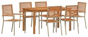 vidaXL Σέτ φαγητού για κήπο 7 pcs Μπεζ Πολυ ράταν