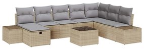 vidaXL Σετ Καναπέ Κήπου 9 pcs Μπεζ 55 x 62 x 69 εκ Πολυ ράταν
