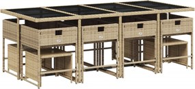 vidaXL Σετ Τραπεζαρίας Κήπου 13 τεμ. Μπεζ Συνθ. Ρατάν με Μαξιλάρια