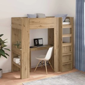 vidaXL Σκελετός κουκέτας με γραφείο με ράφι Artisan Oak 75 x 190 cm