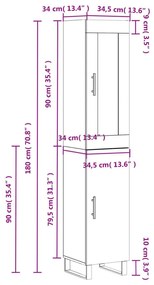 Ντουλάπι Γυαλ. Λευκό 34,5 x 34 x 180 εκ. από Επεξεργασμένο Ξύλο - Λευκό