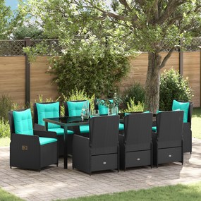 vidaXL Σετ Γεύματος Κήπου 9 Τεμάχια Μαύρο Poly Rattan