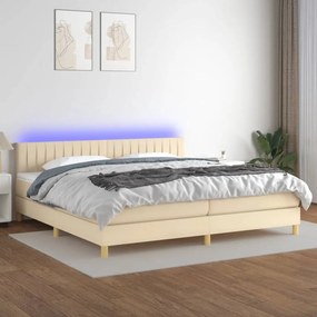 vidaXL Κρεβάτι Boxspring με Στρώμα &amp; LED Κρεμ 200x200 εκ. Υφασμάτινο