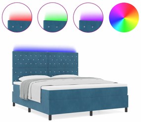 vidaXL Κρεβάτι με Στρώμα & LED  Σκούρο Μπλε 180x200 εκ. Βελούδο