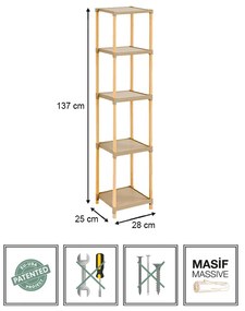 Ραφιέρα δαπέδου πλαστική - ξύλινη χρώμα φυσικό - μπεζ 28x25x137εκ.