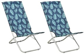 310382 vidaXL Καρέκλες Παραλίας Πτυσσόμενες 2 τεμ. Σχέδιο Φύλλων Υφασμάτινες Πράσινο, 1 Τεμάχιο