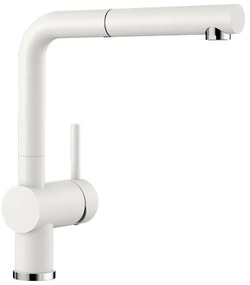 Blanco Linus-S SILGRANIT®-Look White Μπαταρία Κουζίνας με Περιστρεφόμενο Ρουξούνι και Μεταλλικό Αποσπώμενο Ντους