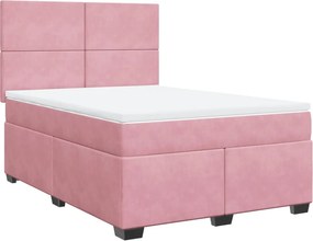 vidaXL Κρεβάτι Boxspring με Στρώμα Ροζ 140x190 εκ. Βελούδινο