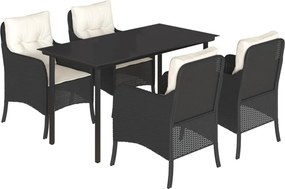 vidaXL Σετ Τραπεζαρίας Κήπου 5 Τεμαχίων Μαύρο Συνθ. Ρατάν με Μαξιλάρια