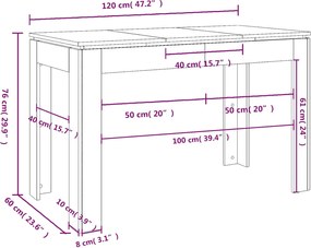 vidaXL Τραπεζαρία Μαύρη 120 x 60 x 76 εκ. από Επεξ. Ξύλο