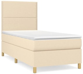 vidaXL Κρεβάτι Boxspring με Στρώμα Κρεμ 90x200 εκ.Υφασμάτινο