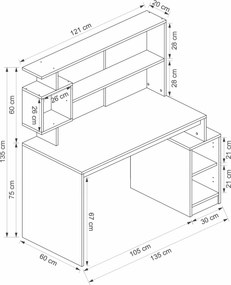 Γραφείο Λευκό / Καρυδί BEDO 121x60x135