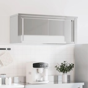 vidaXL Ντουλάπι Κουζίνας Επιτοίχιο Συρόμενες Πόρτες Ανοξείδωτο Ατσάλι