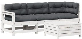 vidaXL Σαλόνι Κήπου Σετ 4 Τεμαχίων Λευκό Μασίφ Ξύλο Πεύκου &amp; Μαξιλάρια