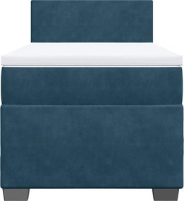 vidaXL Κρεβάτι Boxspring με Στρώμα Μπλε 90x200 εκ. Βελούδινο