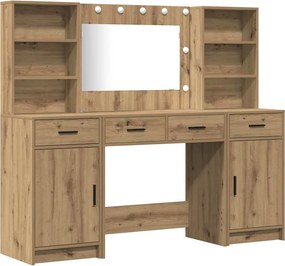 vidaXL Σετ Τραπέζι Ντυσίματος με LED 3 τμχ. Artisan Oak