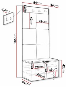 Σετ διαδρόμου Hartford 383, 186x84x46cm, Άσπρο, Μαύρο, Ινοσανίδες μέσης πυκνότητας, Πλαστικοποιημένη μοριοσανίδα, Οικολογικό δέρμα | Epipla1.gr