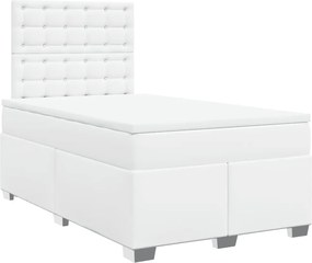 vidaXL Κρεβάτι Boxspring με Στρώμα Λευκό 120x190εκ.από Συνθετικό Δέρμα
