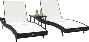 vidaXL Ξαπλώστρα 3 pcs Μαύρο και Λευκό 197 x 70 x 82 εκ.