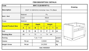 Πολυθρόνα Genova 87Χ75Χ72 Inox/PU Μαύρο