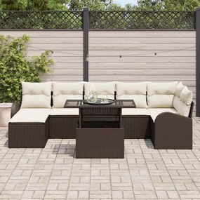 vidaXL Σετ Καναπέ Κήπου με μαξιλάρι 8 pcs Καφέ και κρεμ