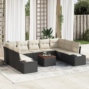 vidaXL Σετ Καναπέ Κήπου 10 pcs Μαύρος, λευκός Ρατάν, πολυεστέρας