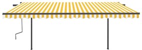 vidaXL Τέντα Συρόμενη Χειροκίνητη με Στύλους Κίτρινο / Λευκό 5x3 μ.