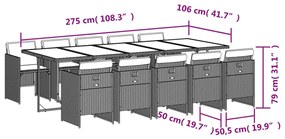 vidaXL Σετ Τραπεζαρίας Κήπου 11 Τεμαχίων Γκρι Συνθ. Ρατάν με Μαξιλάρια