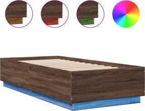 vidaXL Πλαίσιο Κρεβατιού με LED Καφέ Δρυς 90x200 εκ. Επεξεργ. Ξύλο
