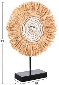 Επιτραπέζιο Διακοσμητικό Ίνες Raffia Σε Φυσικό-Μαύρη Ξύλινη Βάση 18x9x43Υεκ.