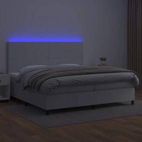 Κρεβάτι Boxspring με Στρώμα &amp; LED Λευκό 200x200 εκ. Συνθ. Δέρμα - Λευκό