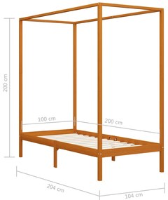 vidaXL Πλαίσιο Κρεβατιού με Ουρανό Μελί 100x200 εκ. Μασίφ Ξύλο Πεύκου