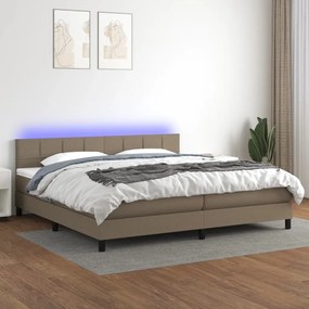 Κρεβάτι Boxspring με Στρώμα &amp; LED Taupe 200x200 εκ. Υφασμάτινο