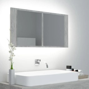 Ντουλάπι Μπάνιου με Καθρέφτη και LED Γκρι Σκυροδέμ. Ακρυλικός