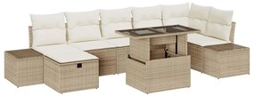 vidaXL Σετ Καναπέ Κήπου με μαξιλάρι 8 pcs Μπεζ Πολυ ράταν