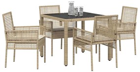 vidaXL Σέτ φαγητού για κήπο 5 pcs Μπεζ Πολυ ράταν