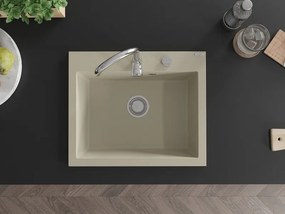 Mexen Elix νεροχύτης γρανίτης 1 θάλαμος 600 x 500 mm, μπεζ, σιφόνι χρώμιο