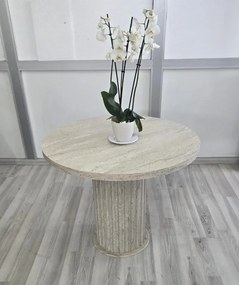 Stewehome Στρογγυλό Τραπέζι Τραβερτίνη Μπεζ MDF με Κιονοειδή Βάση 90x75 cm
