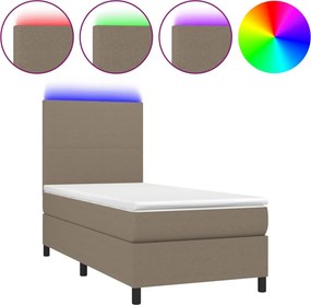 vidaXL Κρεβάτι Boxspring με Στρώμα &amp; LED Taupe 100x200 εκ. Υφασμάτινο