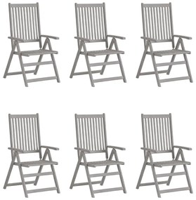 Καρέκλες Κήπου Ανακλινόμενες 6 τεμ. Γκρι από Μασίφ Ξύλο Ακακίας - Γκρι