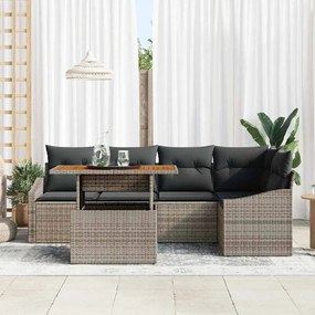 vidaXL Σετ Καναπέ Κήπου με αποθήκευση 6 pcs Γκρι Πολυ ράταν