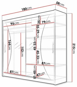 Ντουλάπα Atlanta 124, Sonoma οξιά, 215x180x57cm, 136 kg, Πόρτες ντουλάπας: Ολίσθηση, Αριθμός ραφιών: 5, Αριθμός ραφιών: 5 | Epipla1.gr