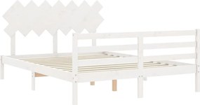 vidaXL Πλαίσιο Κρεβατιού με Κεφαλάρι Λευκό Μασίφ Ξύλο King Size