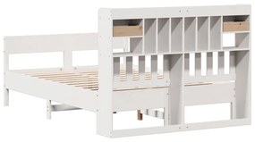 Κρεβάτι Βιβλιοθήκη Χωρίς Στρώμα 160x200 εκ Μασίφ Ξύλο Πεύκου - Λευκό