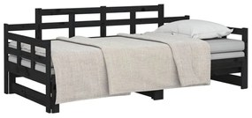 Καναπές Κρεβάτι Συρόμενος Μαύρος 2x(90x190) εκ. Μασίφ Πεύκο - Μαύρο